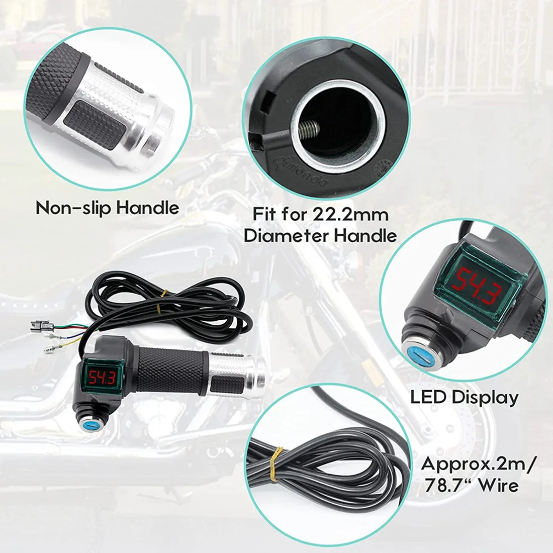ABME New 1Pair Electric Bicycle Throttle Grip with LCD Battery Voltage Display Key Knock, Universal Electric Bike Throttle Grip