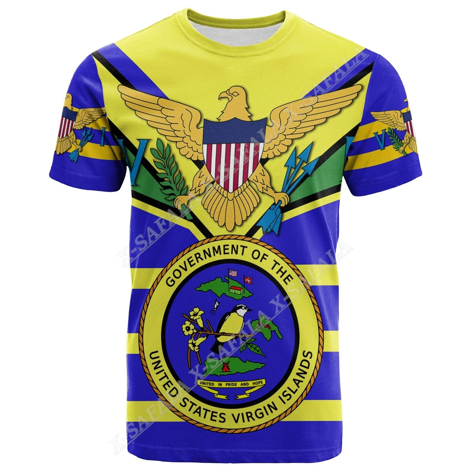 Virgin Islands Coat Of Arms Flag Emblem 3D Print T-Shirt Top Summer Tee For Men Streetwear Shorts Sleeve Sport Casual Clothes