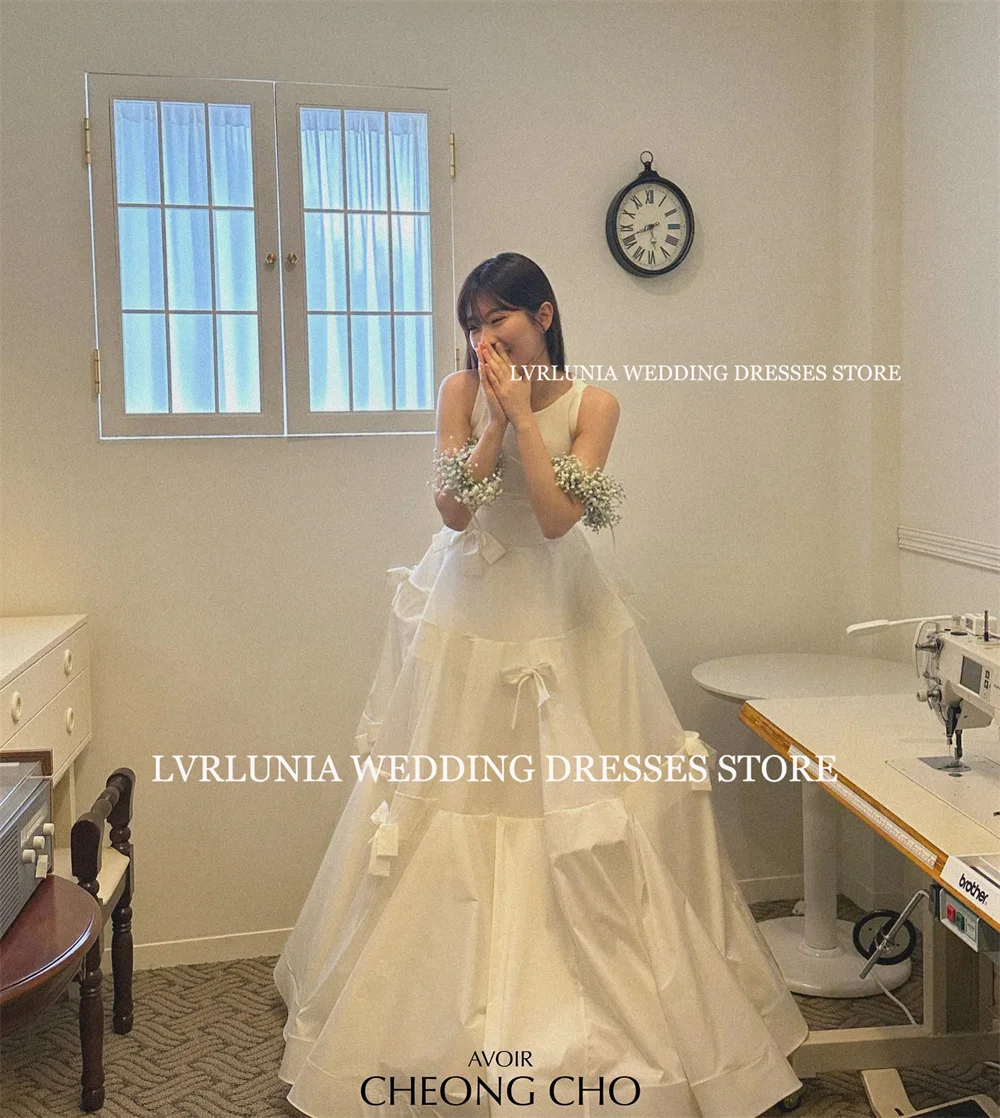 LVRLUNIA Princess O Neck Taffeta Wedding Dress 웨딩드레스 Korea Photo Shoot Dress Customized Long Bow Decoration Bridal Gowns 2025