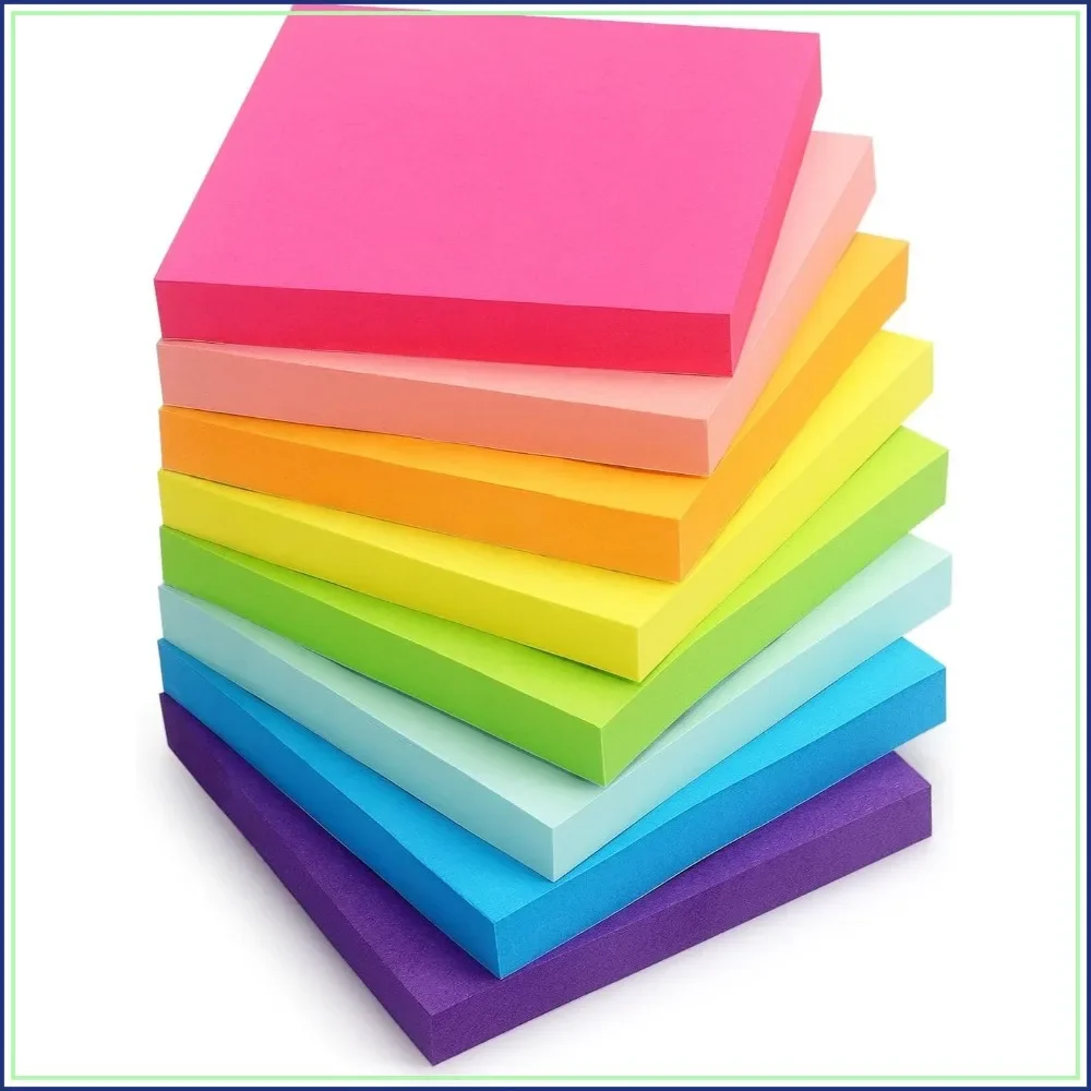 Vibrant 3x3 Sticky Notes, 8 Bright Colors, 680 Sheets, Residue-Free