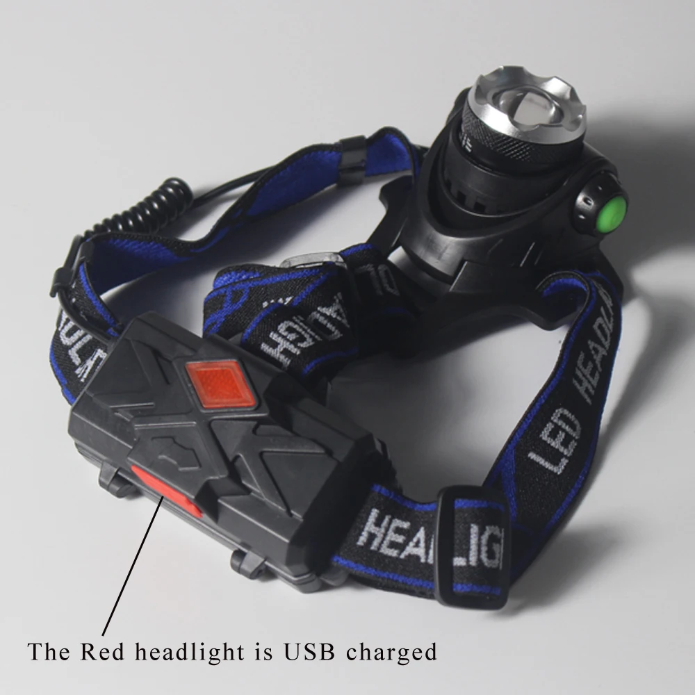 Outdoor Tactical LED Headlamp 3-Mode Zoomable Headlight 18650 Battery Head Torch Fishing Light Camping Green Hunting Flashlight