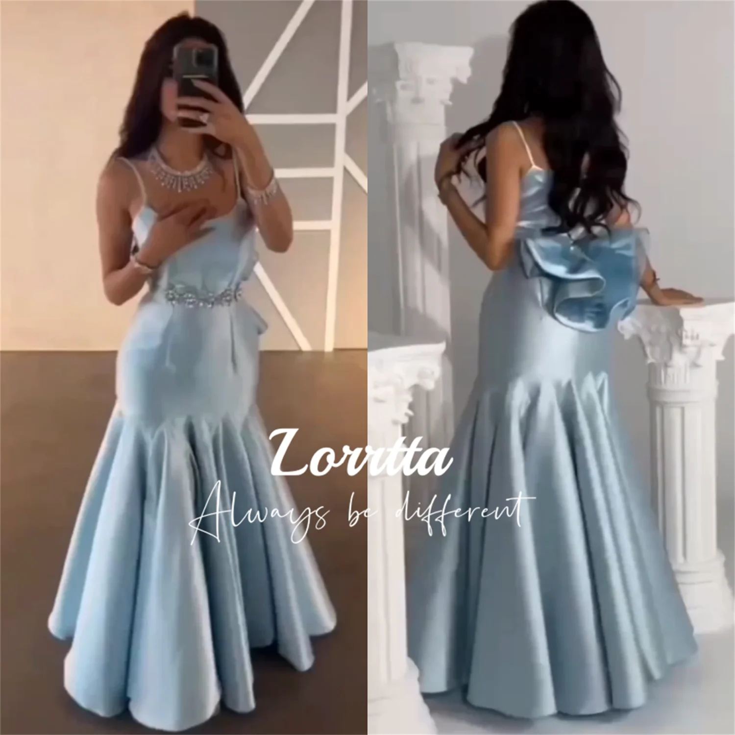 

Lorrtta Ball Gown Italian Mermaid Satin Formal Occasion Beaded Scoop Neck Strap Ruffles فساتين السهرة شارون سعيد Vestido De Gala