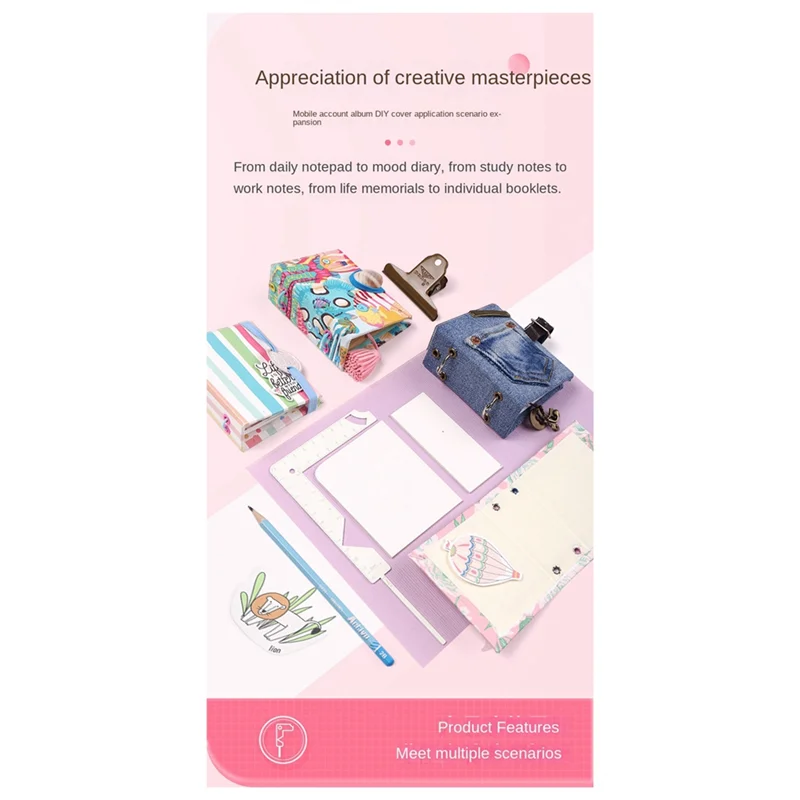 M09K 5-In-1 ปกหนังสือท่องเที่ยวสแตนเลสโลหะ Bookbinding ฝาครอบเครื่องมือสําหรับ Scribe เครื่องหมายอัลบั้มโน้ตบุ๊ควัดไม้บรรทัดง่าย Ins
