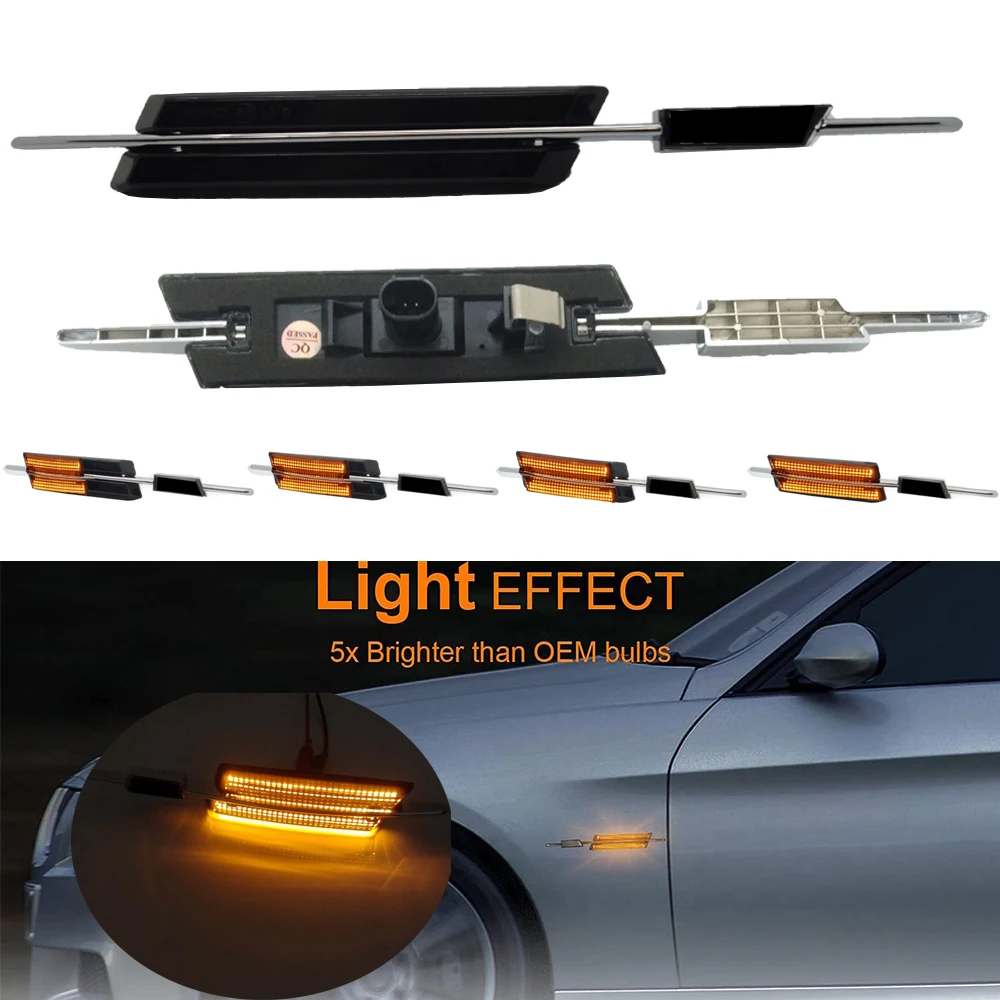 2Pcs LED Dynamic Amber Turn Signal Sequential Indicator Light Side Marker Lamp For BMW E90 E46 E60 E91 E82 E93 E83 X3 X1 Canbus