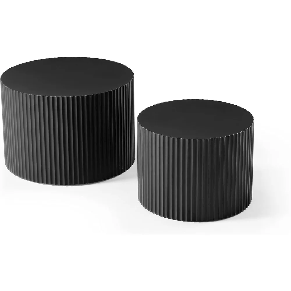 Juego de mesas de centro de tambor moderno, mesas anidadas de 2 piezas para espacios pequeños, muebles decorativos redondos negros para sala de estar