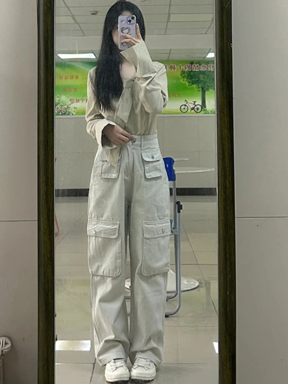 

American High Street Multi-ket Work Pants Men's Autumn Winter Sle Jeans High Waist Zipper Closure Youth Trend Cotton Blend