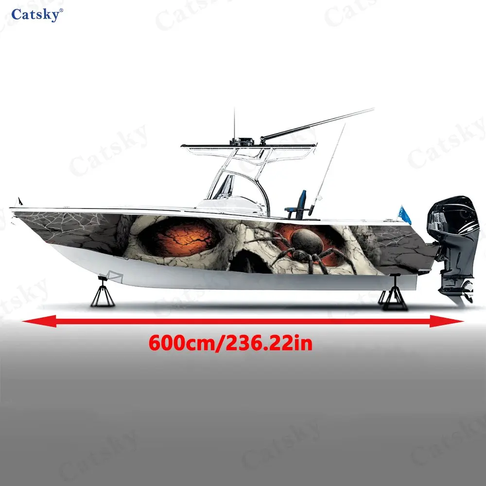 Retro Spider Skull Wasteland Horror Unique Cool Boat sticker vinyl ship pontoon deck Boat fishing decorative pontoon boats decal