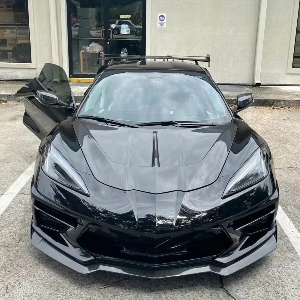 High Quality ST Style Carbon Fiber Front Engine Hood Fit 2019+ Chevrolet Corvette C8 Exterior Bonnet Upgrade Parts