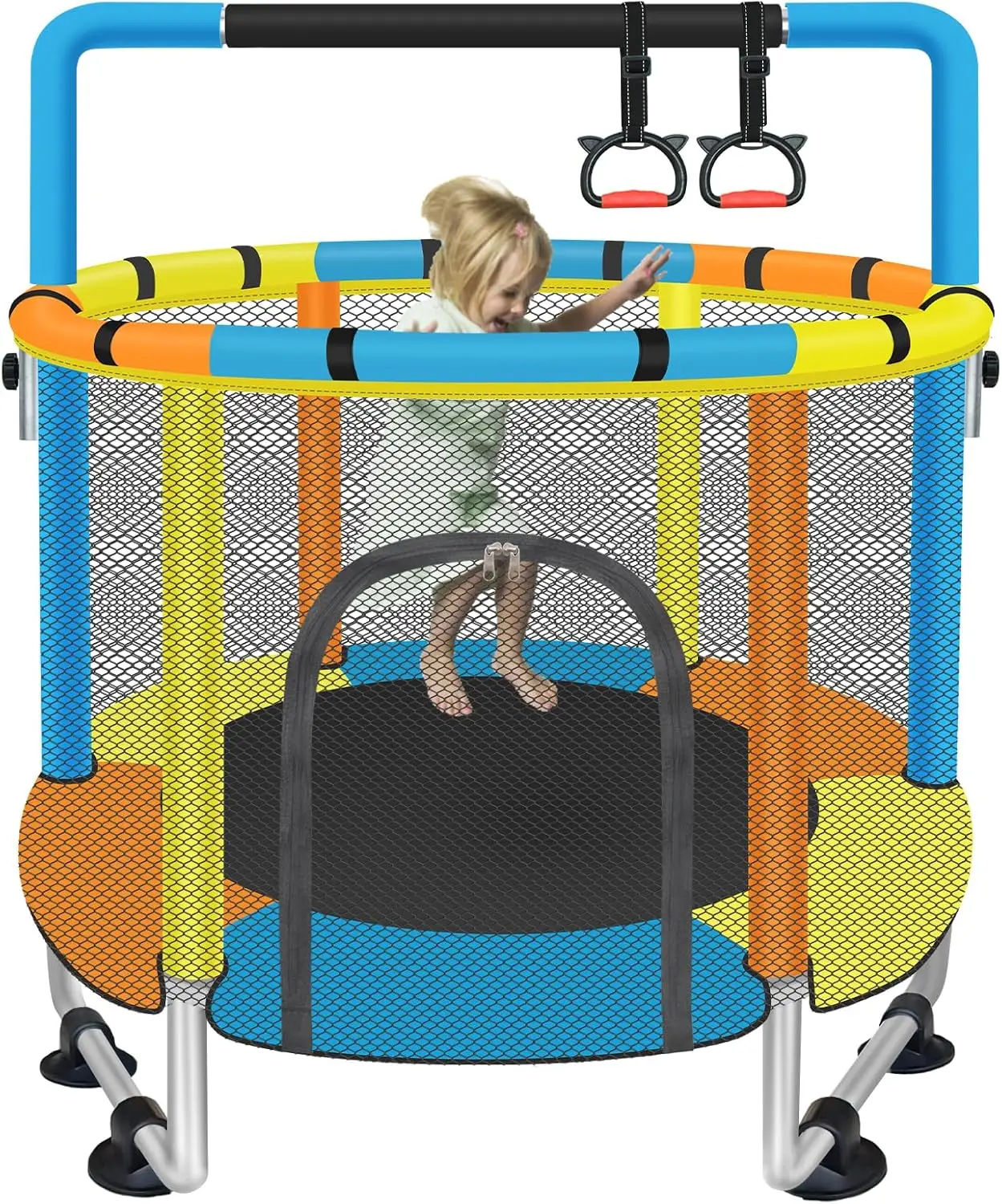 Kids Trampoline With Safety Enclosure Net - 5Ft Trampoline For Toddlers Indoor And Outdoor - Parent-Child Interactive Game