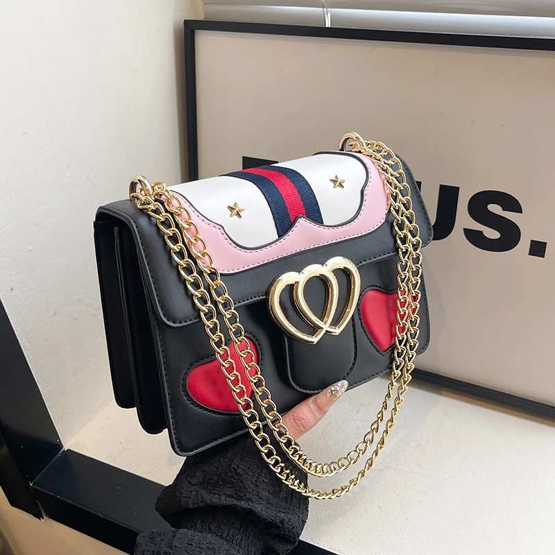 

Cute Love Heart Crossbody Bag For Women 2026 New Designer Chain Shoulder Handbag And Purse Flap Pu Leather Travel Messenger Bag