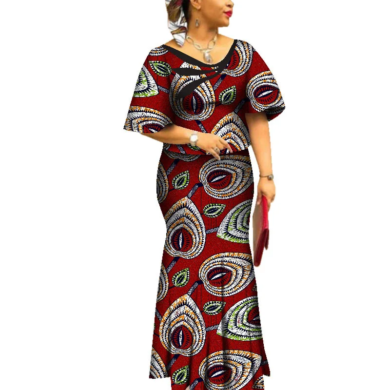 

New Trend African Clothes for Women 2 PCS Sets Tops And Skirts Suits Dashiki Ankara Outfits Gown Plus Size Wedding Party Dresses