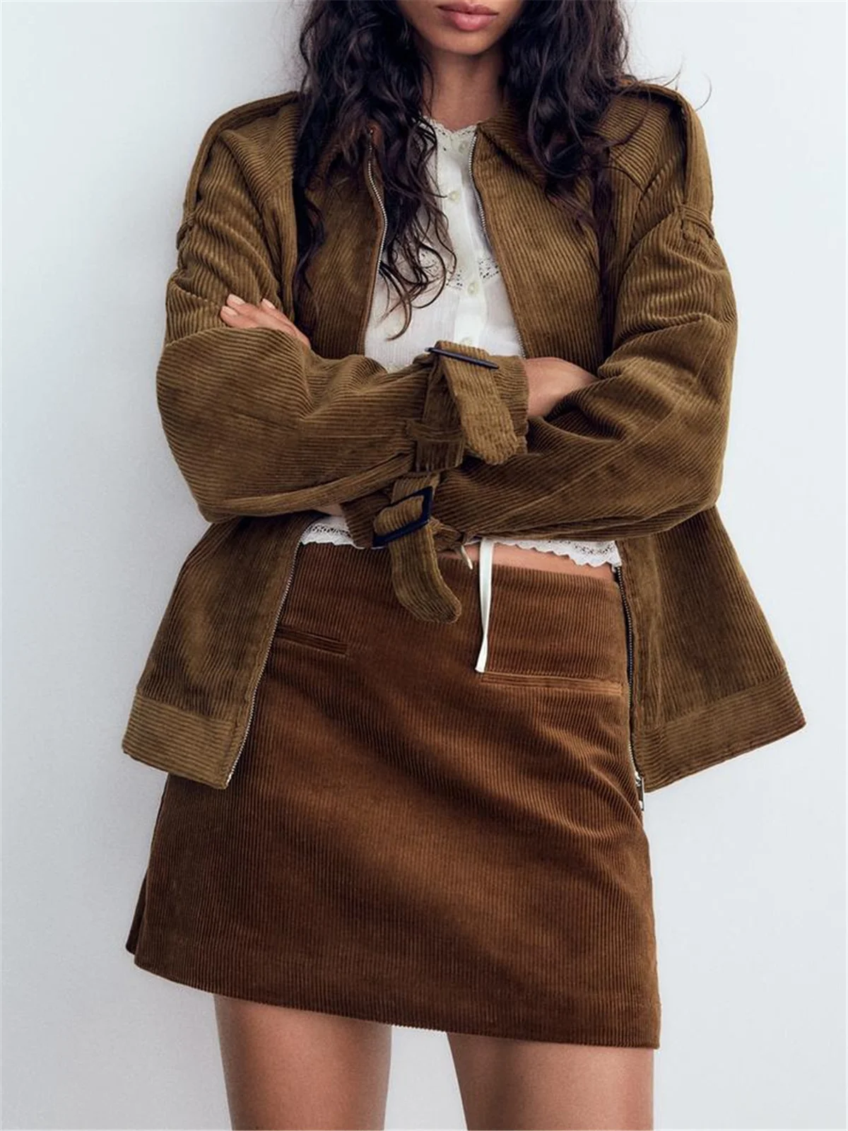 Summer Mini Skirts Vintage Luxury Clothes High Waist Skirts For Women Mirco Corduroy Skirt Pencil Skirts Preppy Style Brown