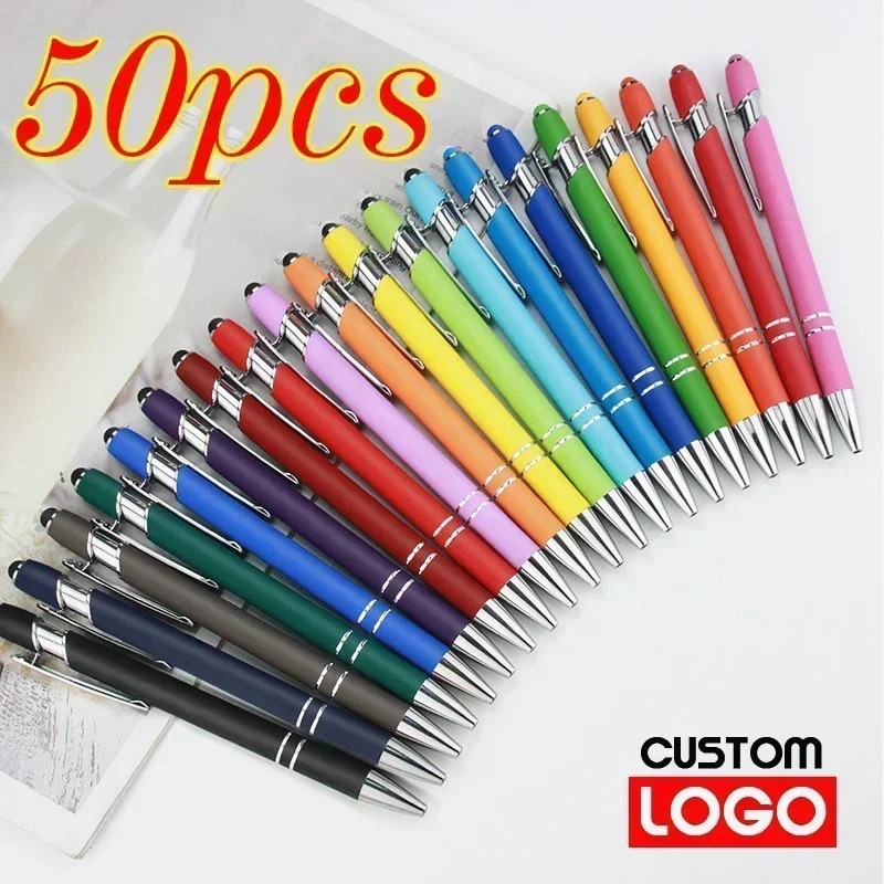 50pcs Light Metal Ballpoint Pen Touch Screen Pen Office School Advertising Pen Custom Logo Text Engraving Laser Engraving