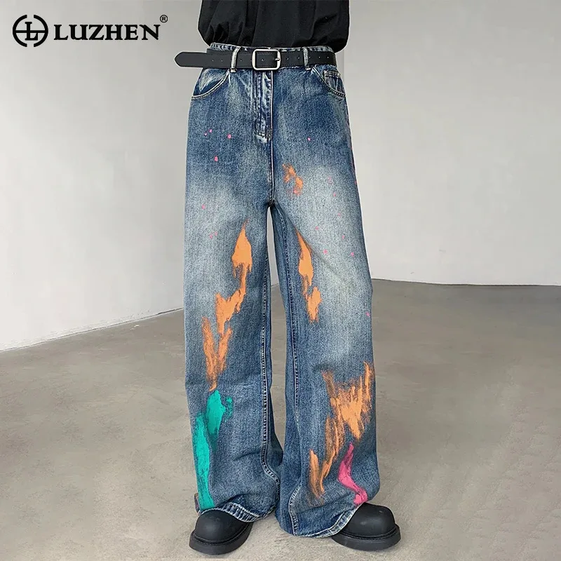 

LUZHEN High Street Fashion Jeans Scrawl Персонализированные прямые джинсовые брюки Мужские нишевые дизайнерские американские оригинальные брюки LZ6654