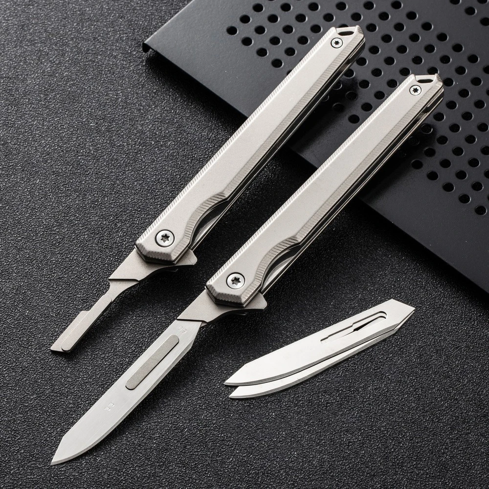 Stainless Steel Razor Blades Utility Knife Keychain Folding Box Cutter EDC Replaceable #60 Blade Small Pocket Knife With Clip