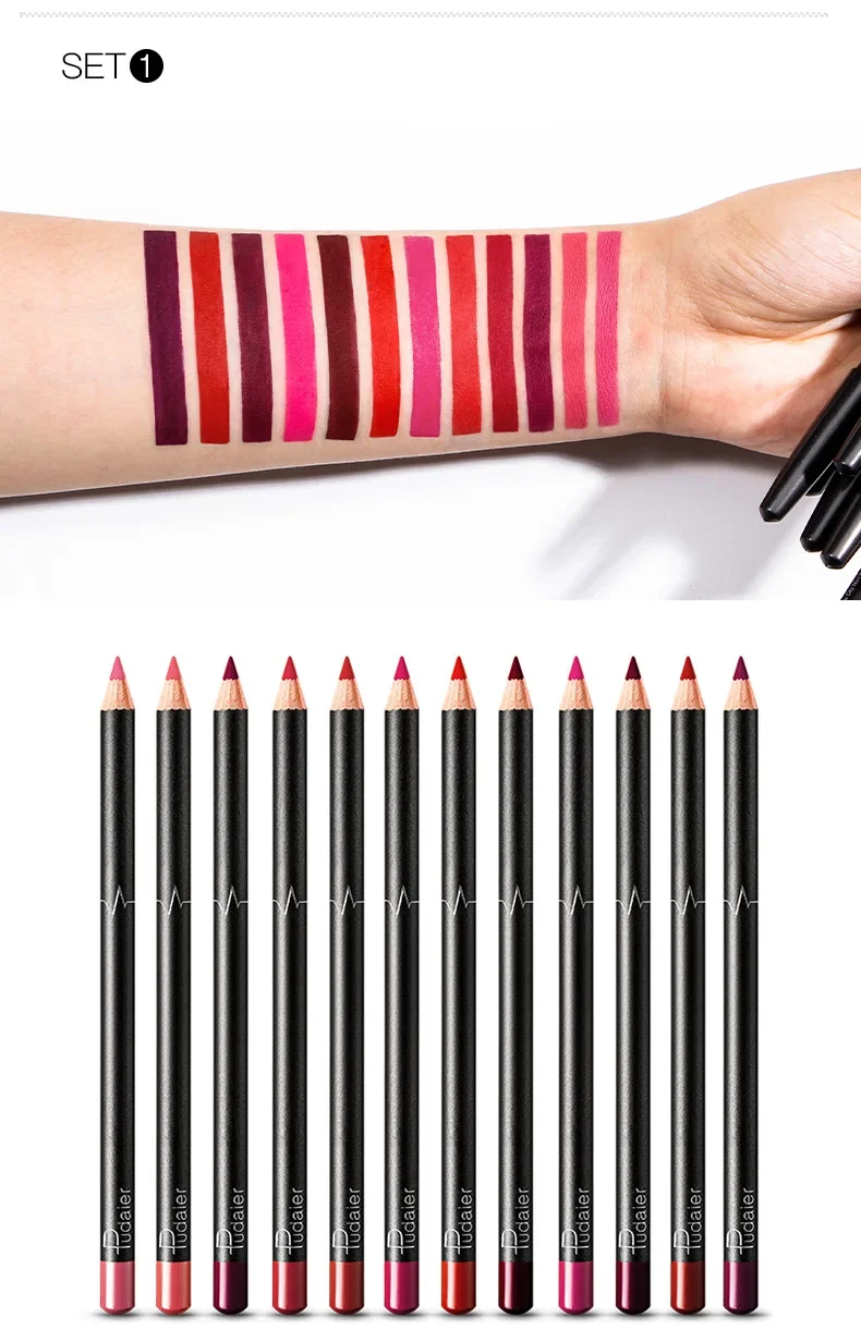 High Quality 12 Pcs / Set Long-lasting Waterproof Lipliner Makeup Nude Series Matte Lip liner Matte Velvet Lipstick Pen Cosmetic