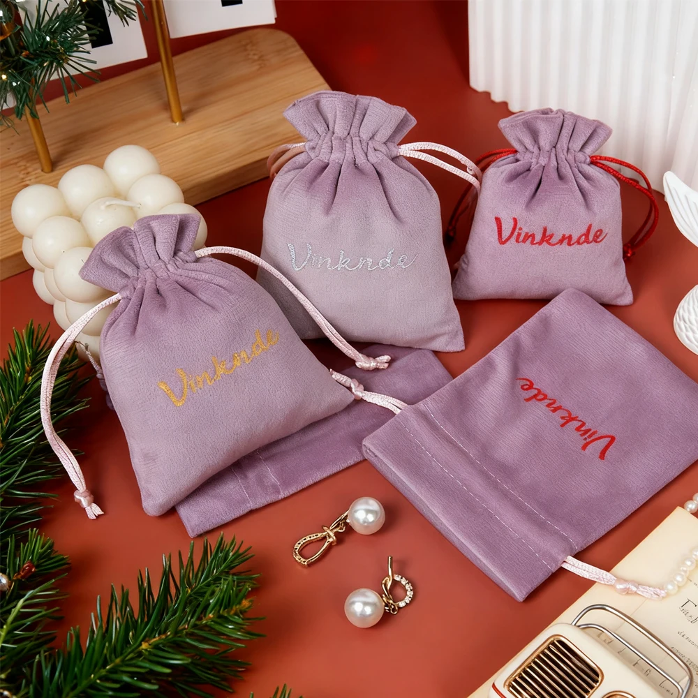

50Pcs/lot Drawstring Velvet Pouches For Perfume Bottle Phone Christmas Gift Packaging Bags Mini 7x9cm Custom Logo Jewelry Sachet