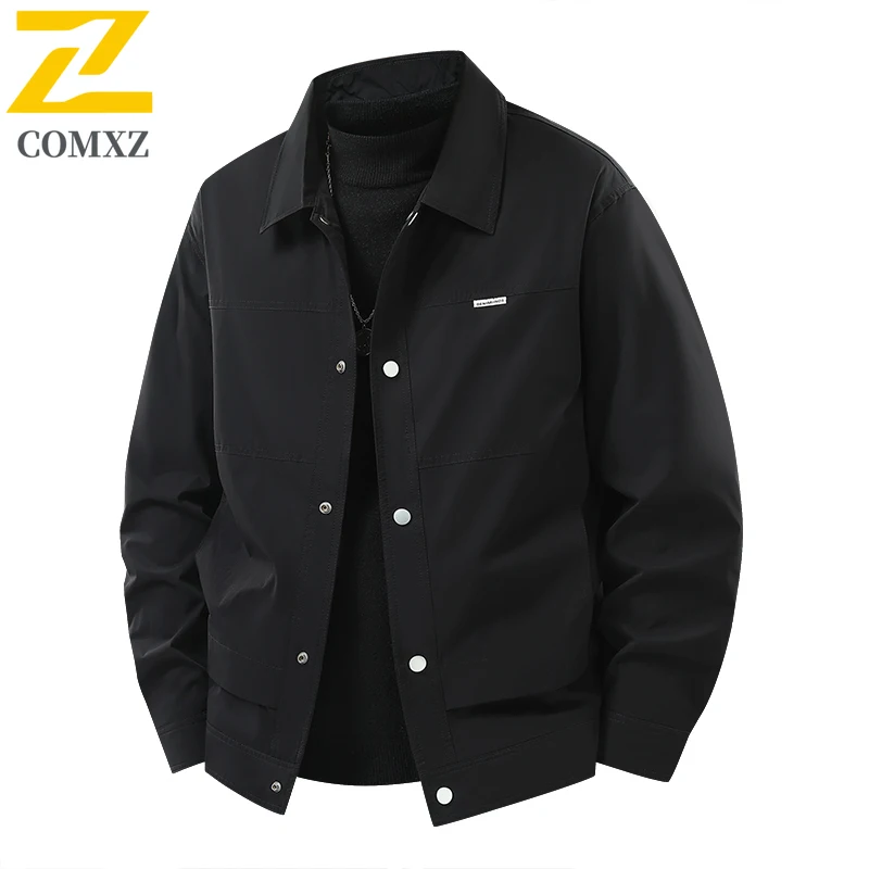 

COMXZ Lapel Jacket Men 2025 American Workwear Jacket Vintage Solid Color Textured Coat Casual Retro Streetwear Fashion Outerwear