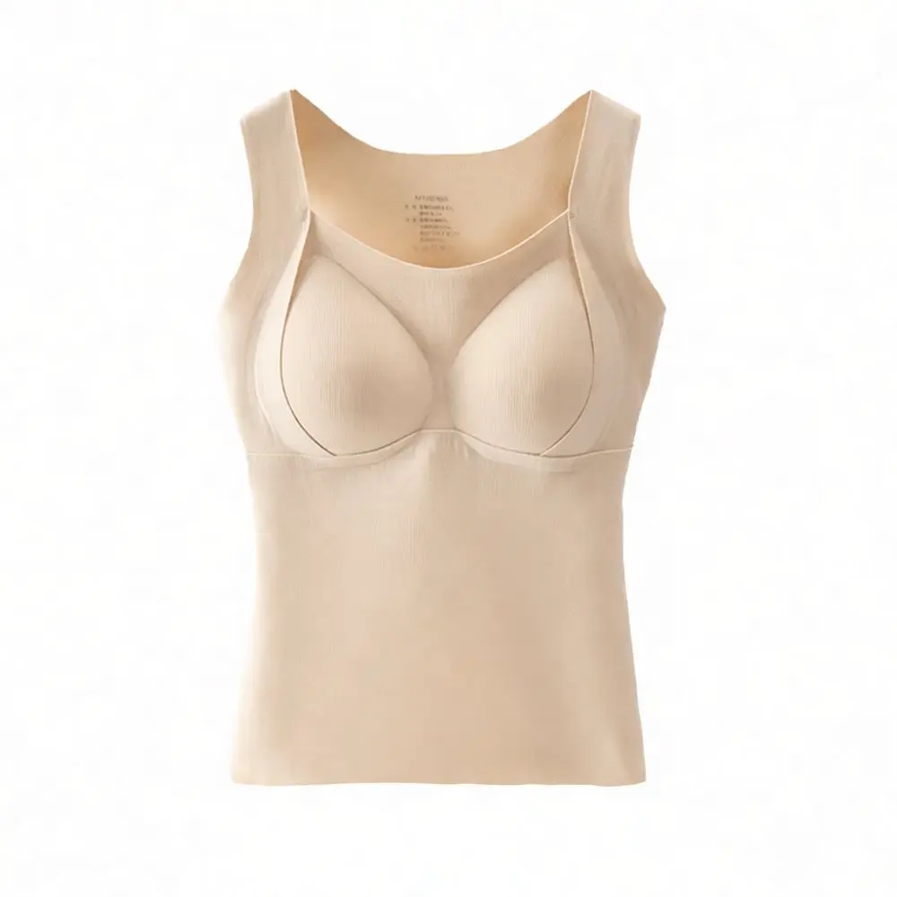 Winter Warm Camisole With Bra Insert Thermal Vest Brushed Velvet Fabric Seamless Undershirt Women Base Layer Slimming Top