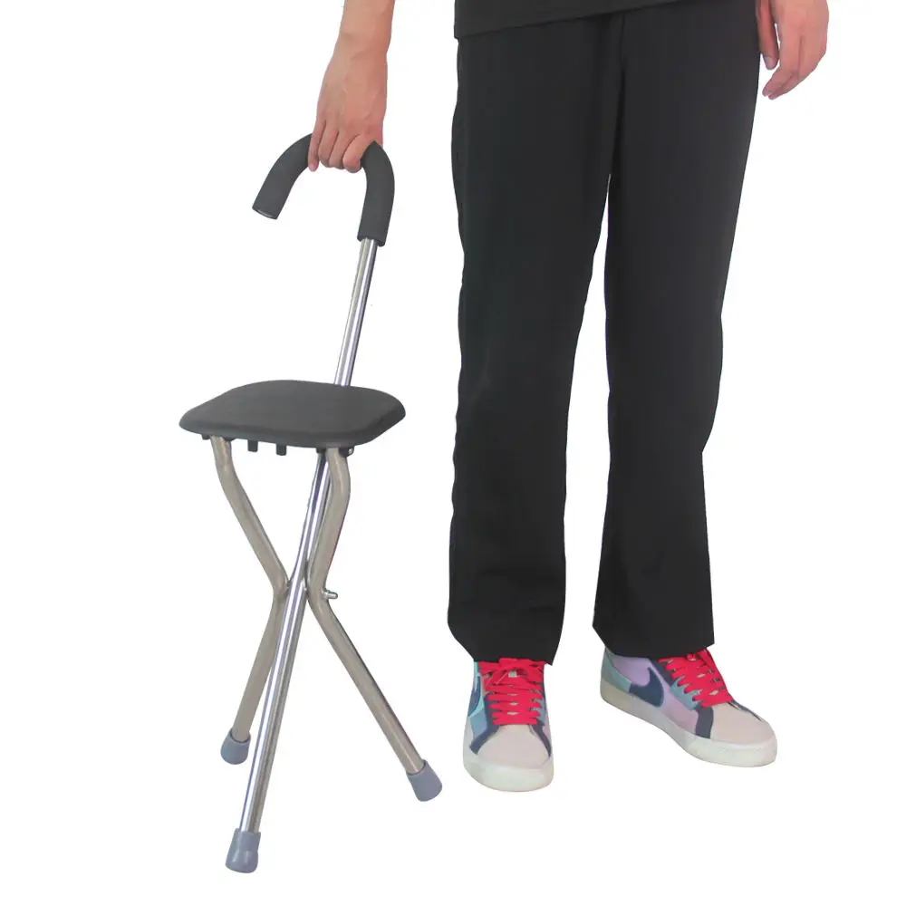 Wholesale walking crutches folding walker to facilitate the disabled elderly to go out of the new folding stool