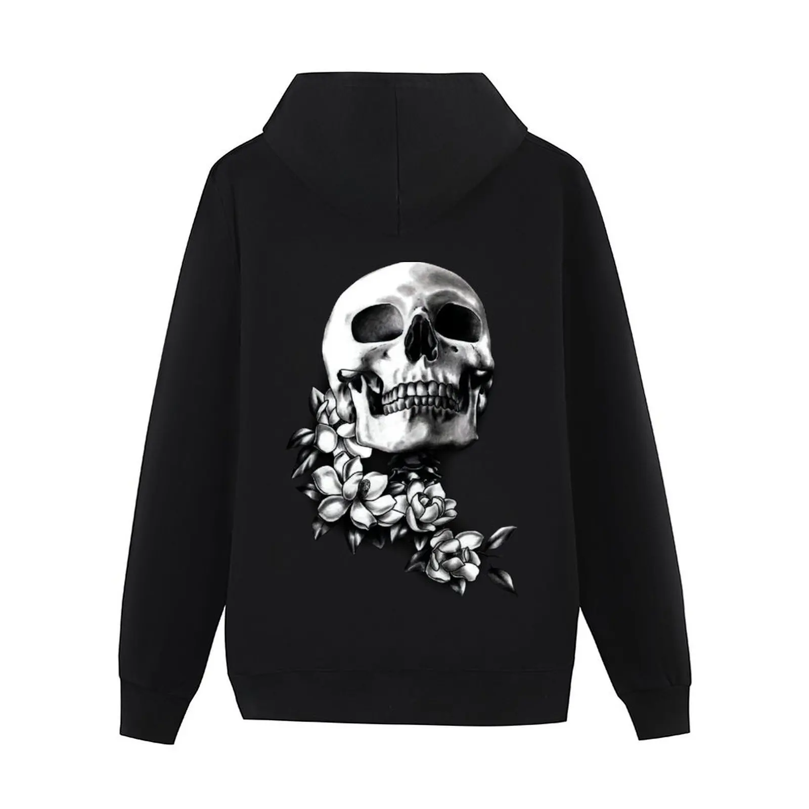 الجمجمة و ماغنوليا الزهور B&W هوديي معطف رجالي ملابس رجالي ملابس الخريف هوديي الرجال