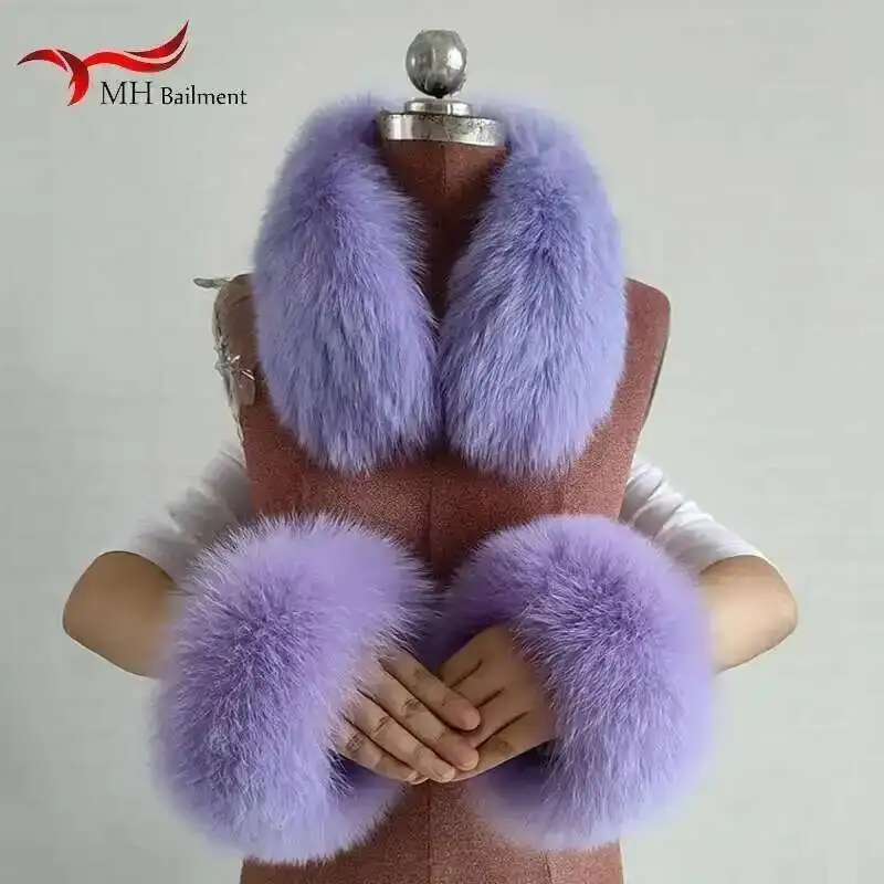 

2025 New Fox Fur Square Collars And Cuffs Sets Real Fur Women Scarf Winter Thick Warm Fashion Scarves Match Overcoats Accessory
