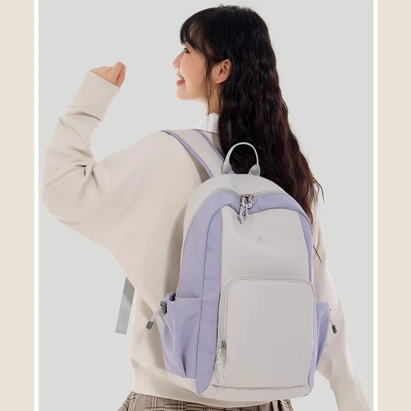 FOUVOR Women Large Backpack 2026 Canvas Nylon Waterproof with Side Drawstring Pockets Lightweight Student School Bags 3047-18
