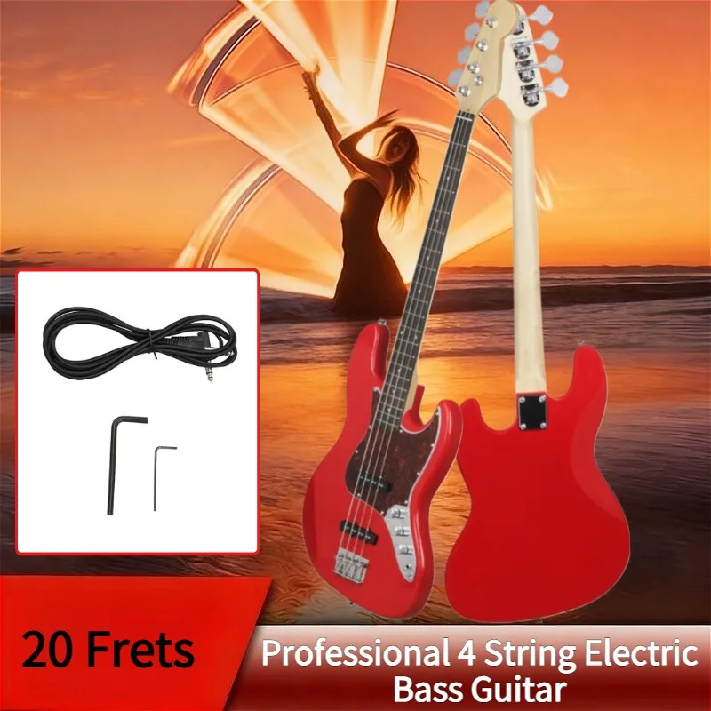 

Professional 4 String Electric Bass Guitar 20 Frets Spruce Bass Guitar Stringed Instrument with Connection Cable Wrenches