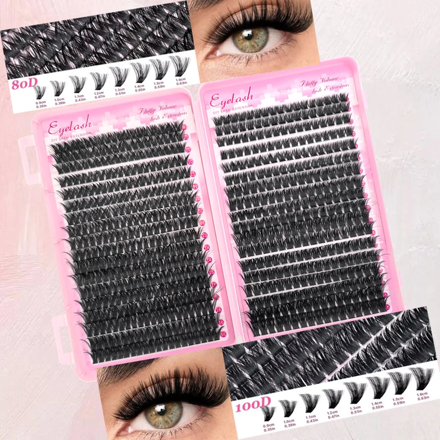 Kit de pestañas clusters voluminosas y esponjosas – 200/290/666 cluster 80D100D, ¡looks de fiesta espectaculares! Mezcla de largos seleccionados 4