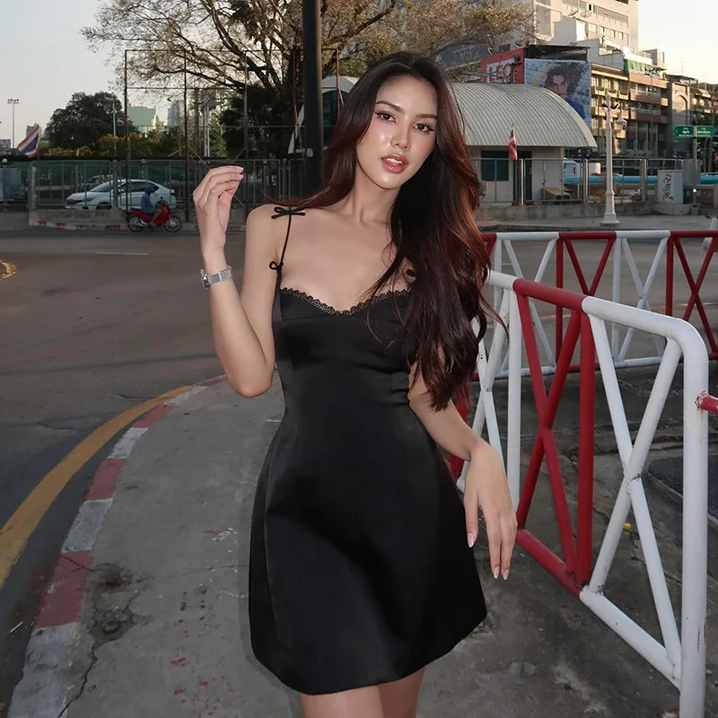 

European and American Style Sexy Sweet Small Lace Dress 2025Summer New Slim Fit Strap Long Dress for Women