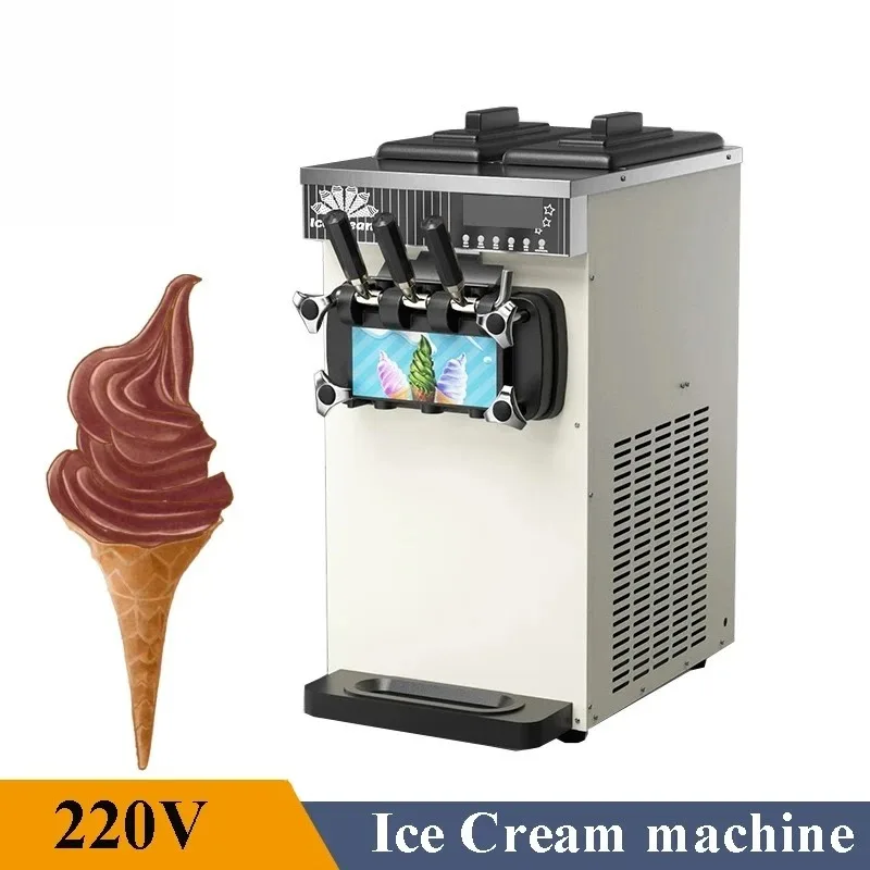 Soft Serve Ice Cream Machine with 3 Dispenser 220V Yogurt Soft Ice Cream Making for Snack Dessert Shop