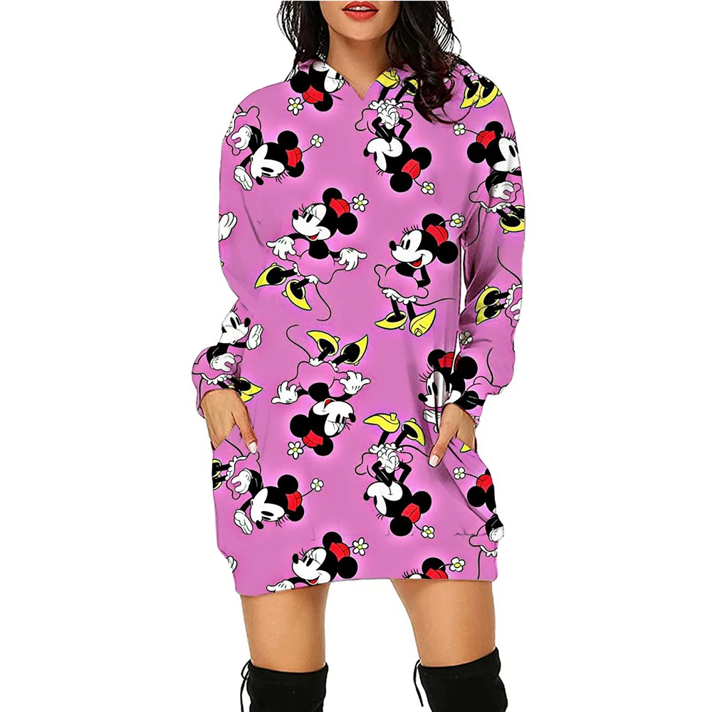 Spring and Autumn Hoodie Dress Women\'s Long Sleeve Cute Hoodie Disney Mickey Mouse Knee length Dress Slimming Street Dress