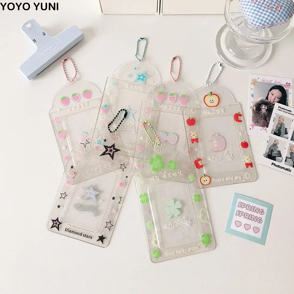 

Star Strawberry Korean Photocard Holder Keychain Pendant PVC Card Cover ID Photo Photocard Frame Korean Style Hanging Decoration