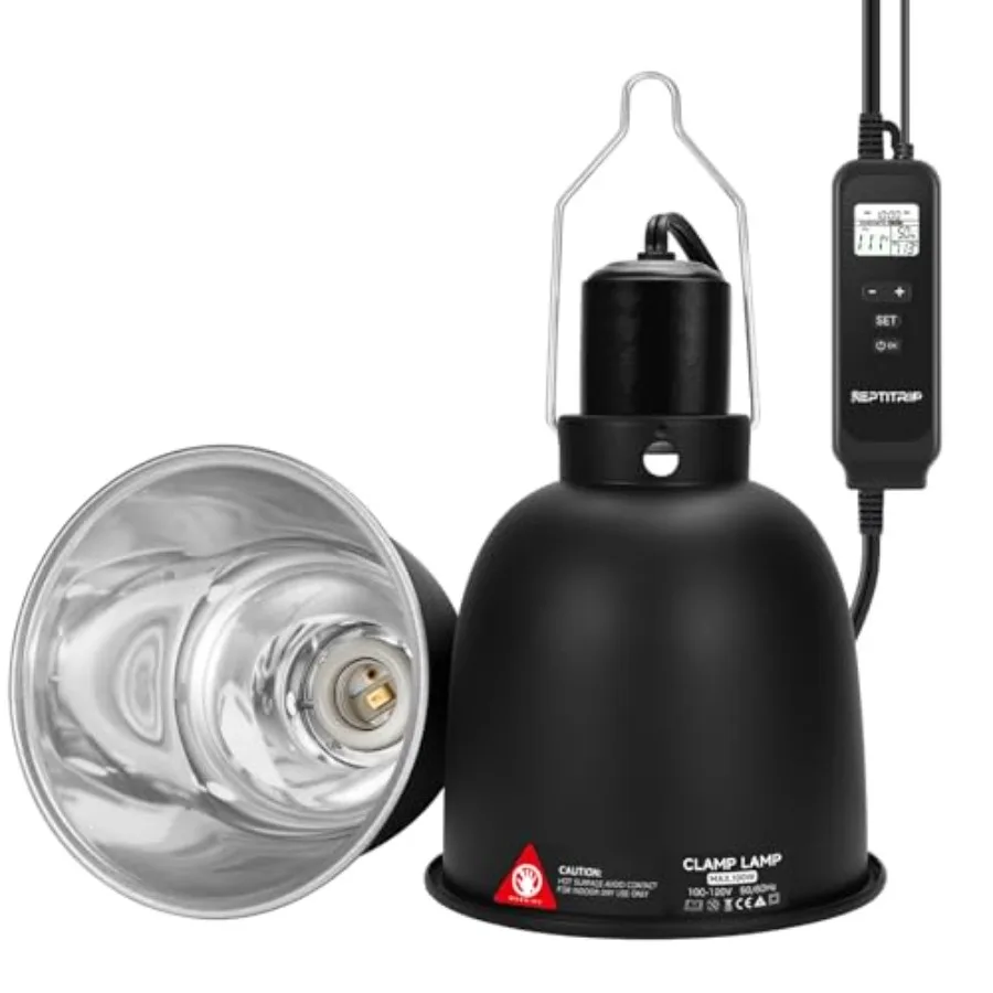 

5.5" Reptile Heat Lamp Fixture with PID Dimming Thermostat Independent Day Night Temperature Control MAX 100W Bulb Not Included