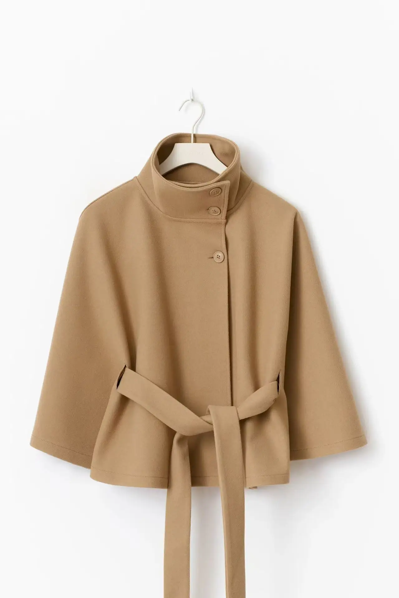 Abrigos elegantes de lana para mujer, chaquetas con botones y cordones de manga larga con soporte liso, prendas de vestir exteriores para otoño e invierno, Tops para mujer 2025
