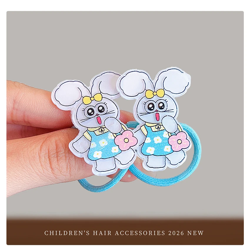 Neue Mode 10 Stück/Set Rosa Blaue Mini-Haargummis Cartoon-Häschen Strass-Krone Pailletten-Schmetterling Herz Elastisches Haarband für Mädchen – Detail 8