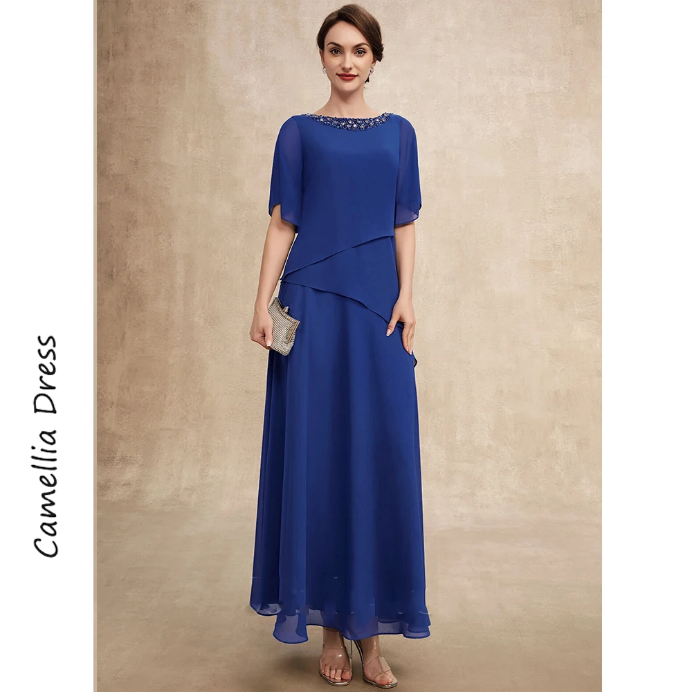 

New Scoop Neck Mother Of The Bride Dress A Line Simple Formal Dresses Chiffon With Beading Vestidos Mae Da Noiva Casamentos