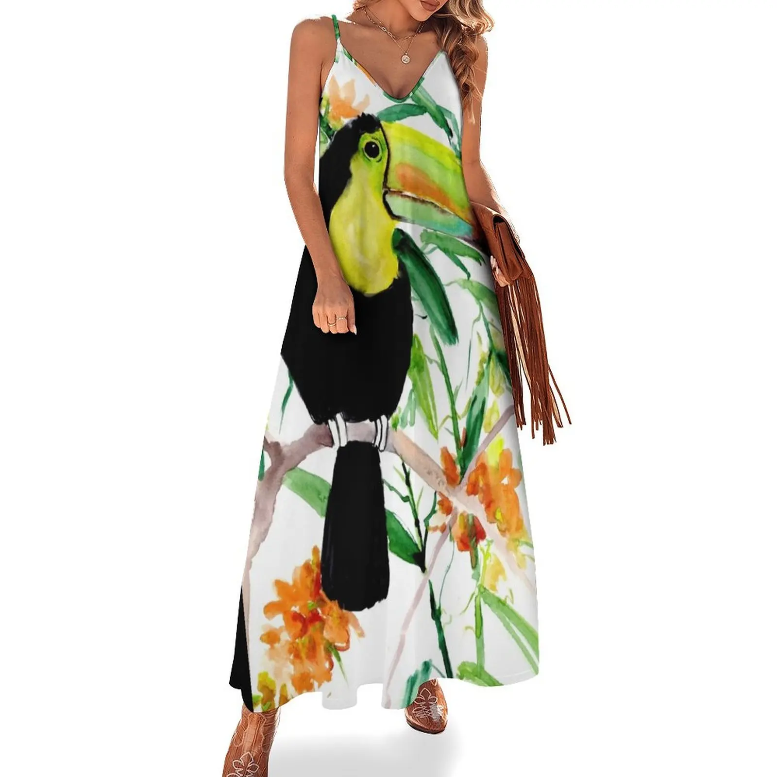 

Toucan in Jungle Sleeveless Long Dress Bride dresses chic and elegant woman dress Dress