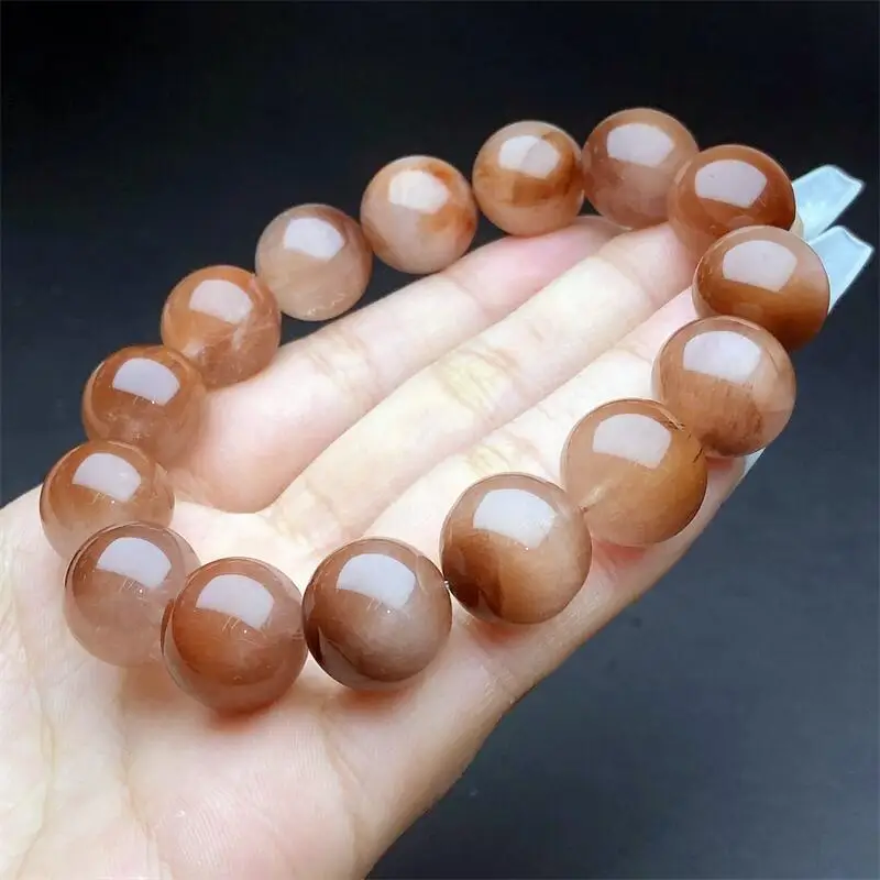 15MM Natural Red Rabbit Hair Quartz Bracelet Women Fashion Reiki Healing Energy Gemstone Holiday Gift 1pcs