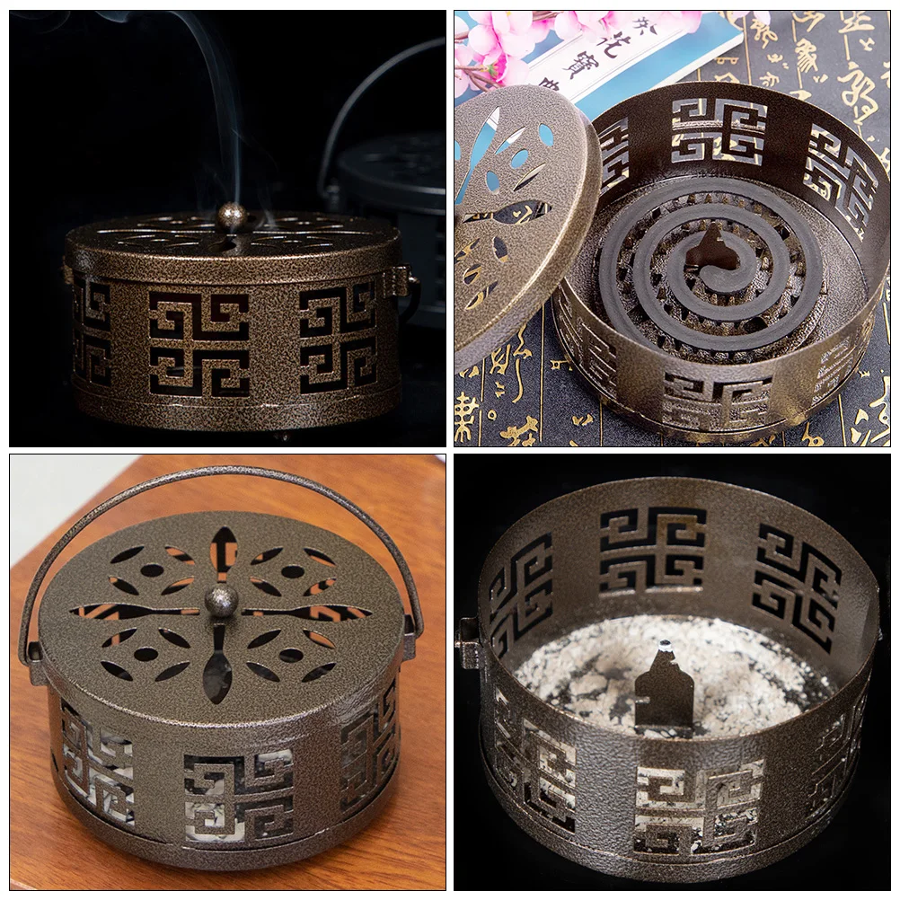 

Retro Portable Holder Thick Metal Fireproof Incense Burner Hollow Box Stand for Home Bedroom Balcony Decoration