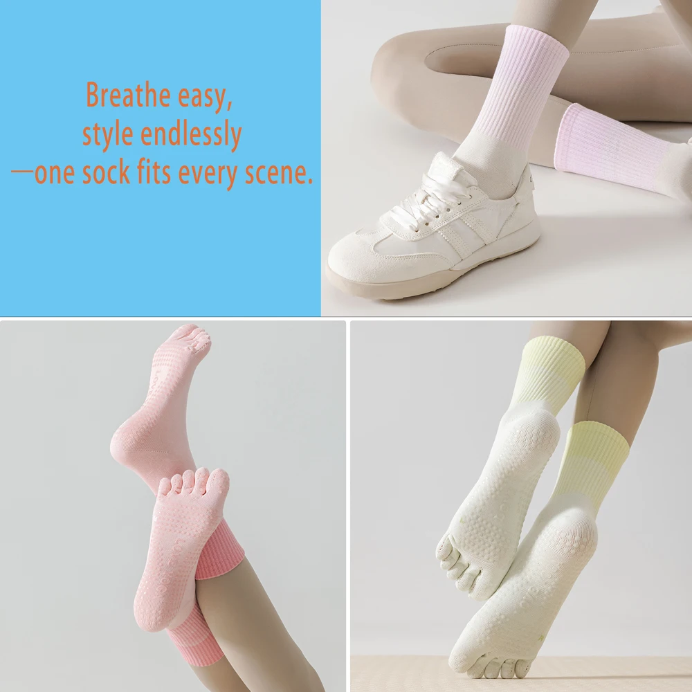 1/3 Pairs التدرج اللون اليوغا الجوارب النساء القطن خمسة تو جوارب بيلاتيس عدم الانزلاق قبضة سيليكون أسفل جوارب رياضية للنساء
