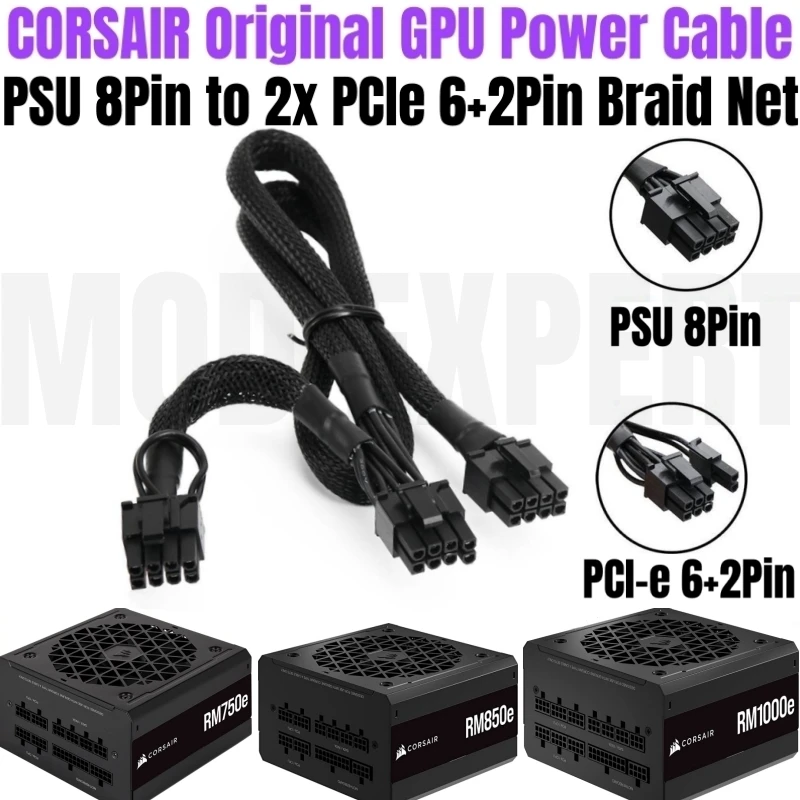 Original New CORSAIR RM1200e RM1000e RM850e RM750e VGA GPU Power Cable PSU 8Pin to PCIe 2x 8Pin 6+2Pin 18AWG Sleeved for CORSAIR