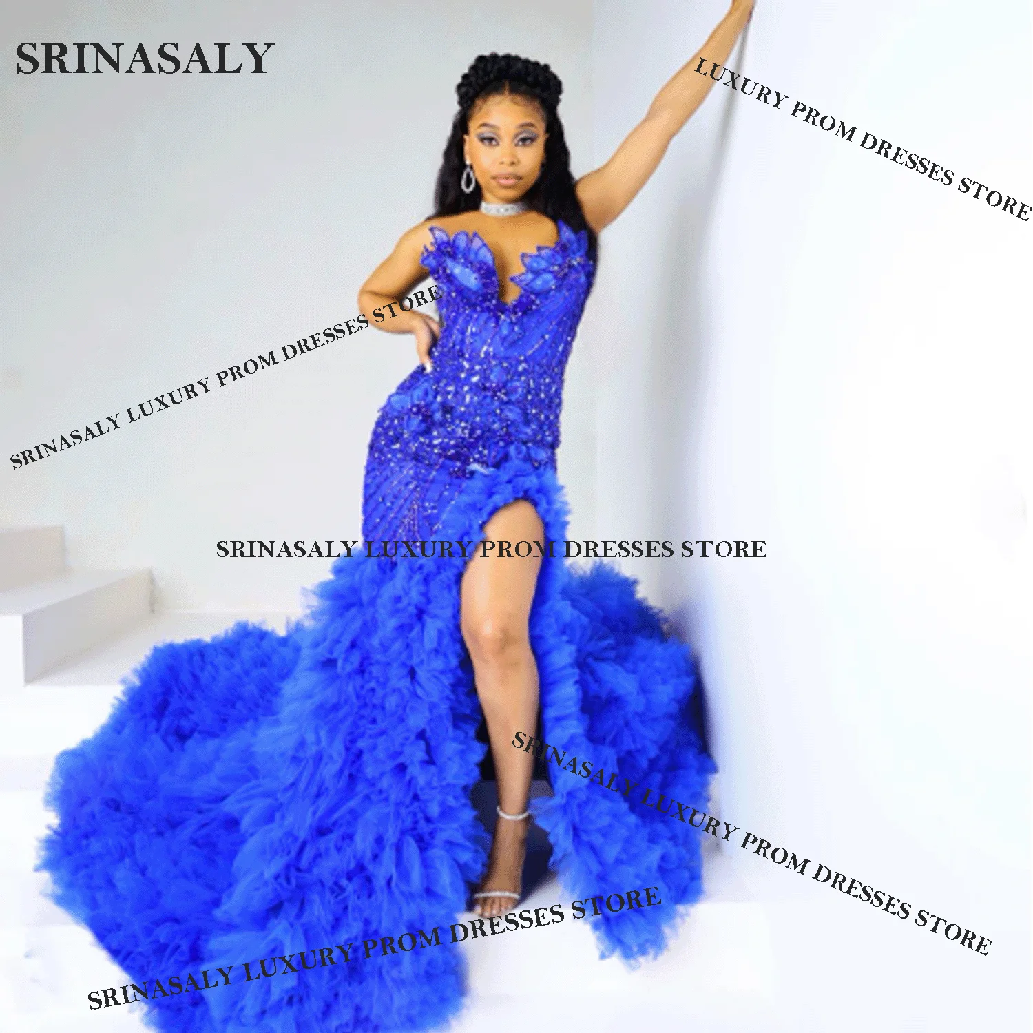 

Индивидуальные платья для выпускного вечера русалки с разрезом Aso Ebi для черных девочек, вечернее платье с кристаллами и кисточками, длинное свадебное платье на день рождения