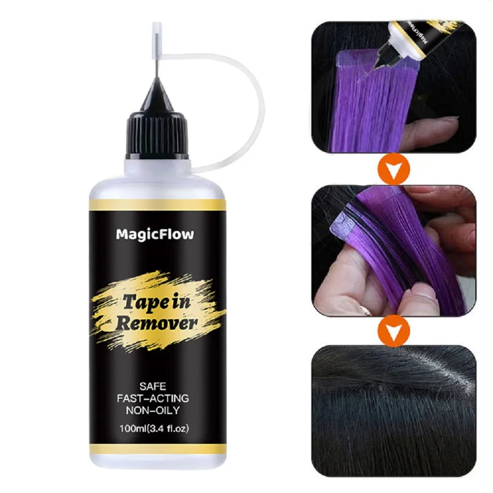 MagicFlow 100ml Tape in Remover - Easily Removes Lace Wigs, Clip-in Extensions, Hairline Glue, and Adhesive Resid Glue Remover