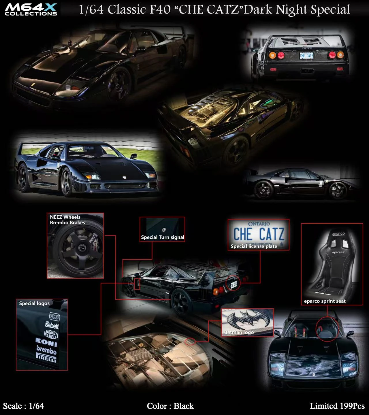 **Preorder** MY64 1:64 Classic F40 US_SPEC Rosso Corsa Andromeda Dark Night Special Model Car