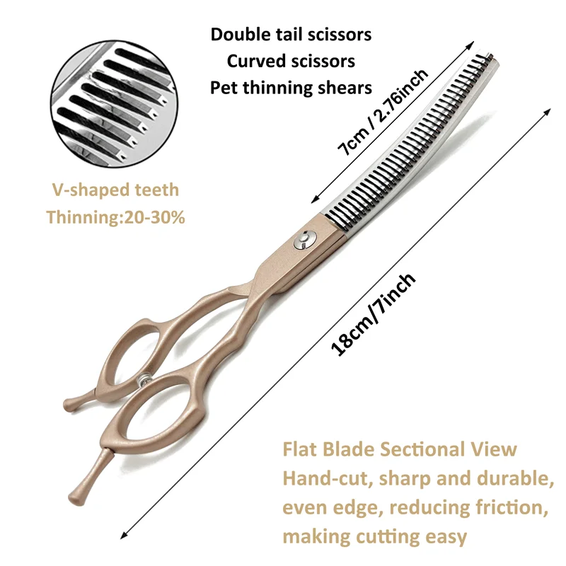 7inch Curved Chunkers Shears Stainless Steel Dog Grooming Cat Curved Scissor, Light Weight Special Designed Pet Grooming Supply