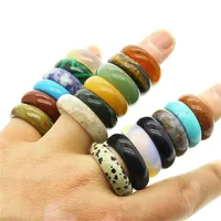 Natural semi-precious Stone Ring Jewelry Attractive Unisex Ring Jewelry Agate Various Gemstone Rings Two Models Face Width 6/8mm