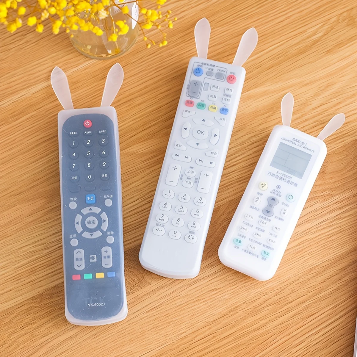 1/2pcs Transparent Remote Control Case with Rabbit Ears Dustproof Protective Sheath Durable Silicone Cover for TV Air Conditione