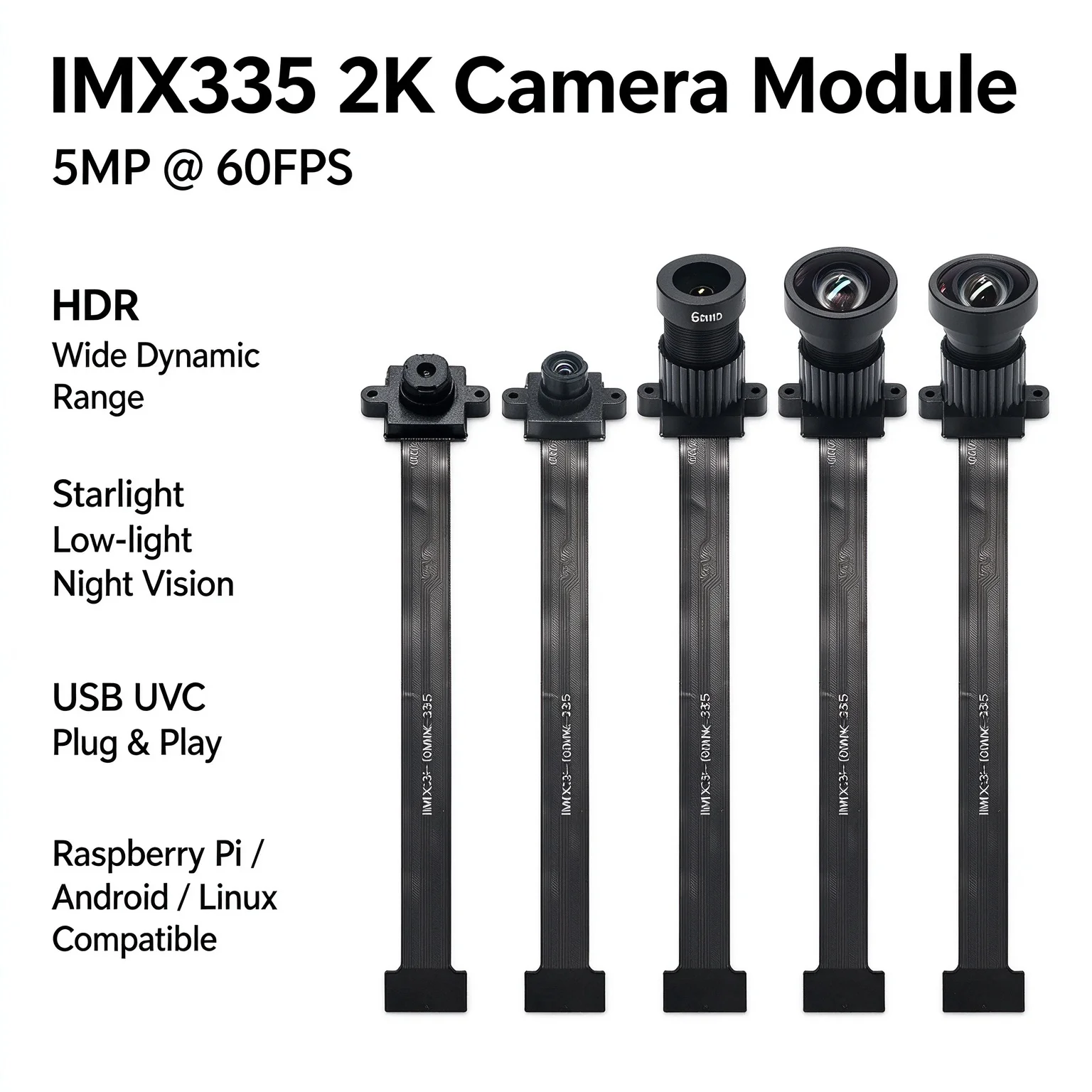 Starlight Low-light Night Vision IMX335 5MP 2K HD Camera Module MIPI 25P Interface Compatible with RV1126 Board