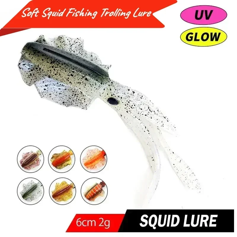 

Soft Squid Fishing Trolling Lure - UV Glow 6cm 2g Attracts Fish with Realistic Design Durable and Lightweight Glow-in-The-Dark